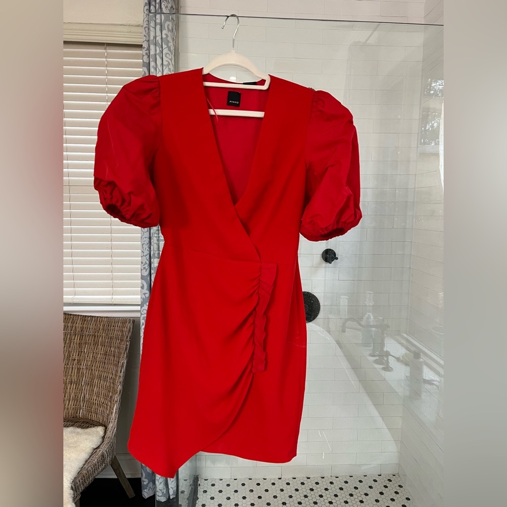 Pinko red puff sleeve dress
